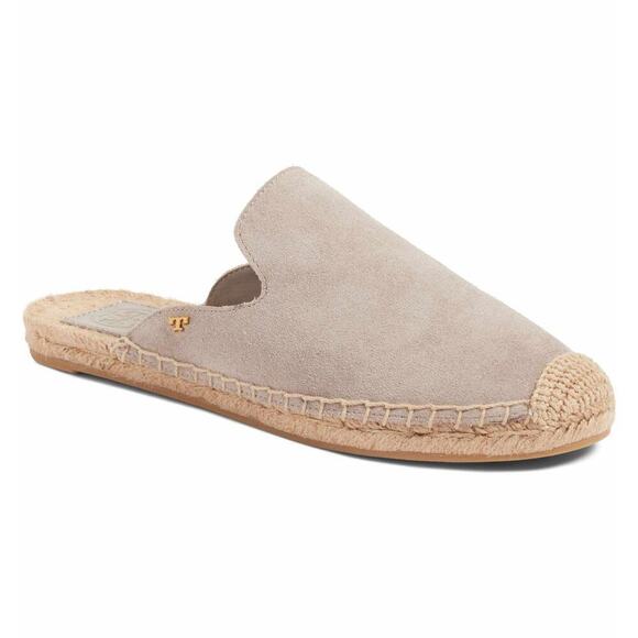 Tory Burch Suede Size 6.5 Women's Gray Tan Euro Summer Mule Flats - Picture 1 of 11